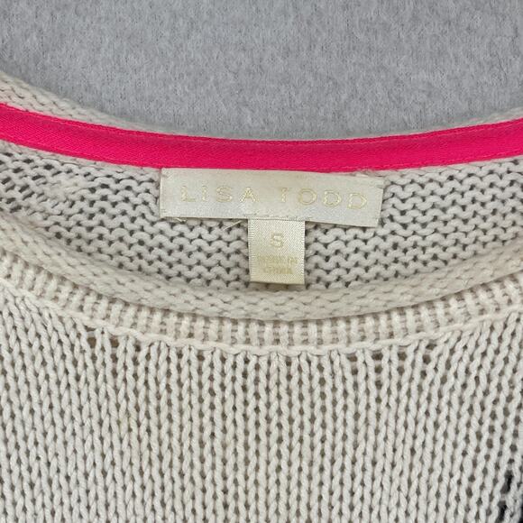 LISA TODD Sweater S Love Gear Hearts Rolled Hem Pullover Cotton Blend White - Picture 4 of 14